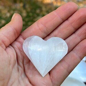 Selenite Crystal Heart, Polished Natural White Gemstone, Small: 1.5"